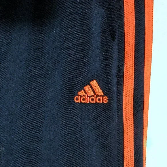 Adidas Navy Blue Pulse Orange 3-Stripe Track Pants Size Large Athletic Joggers - Picture 3 of 6